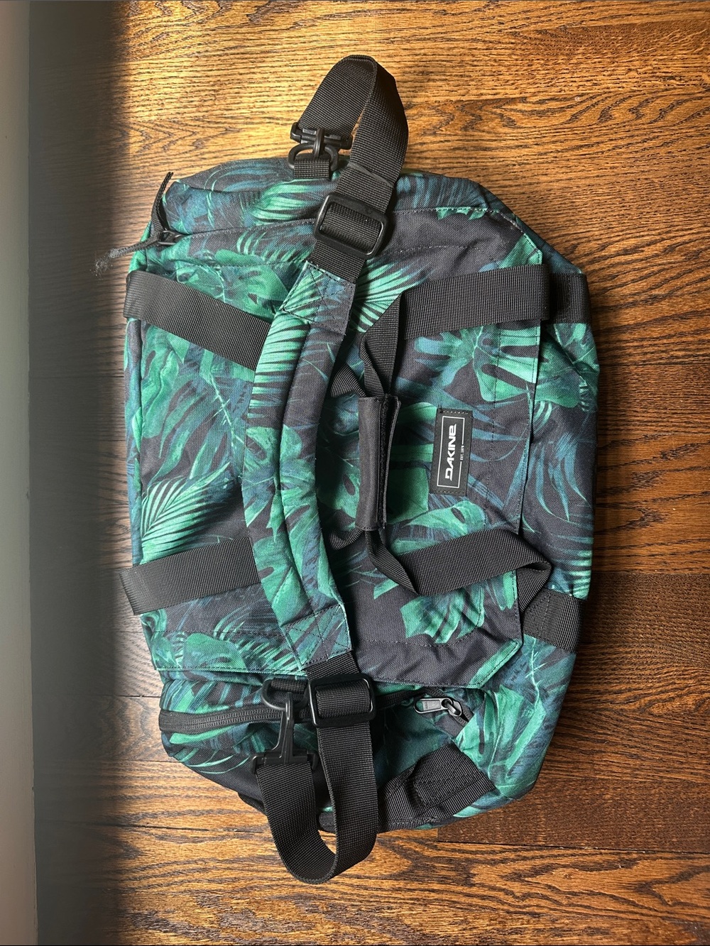Dakine Black and Green Tropical Leaf Duffel Bag